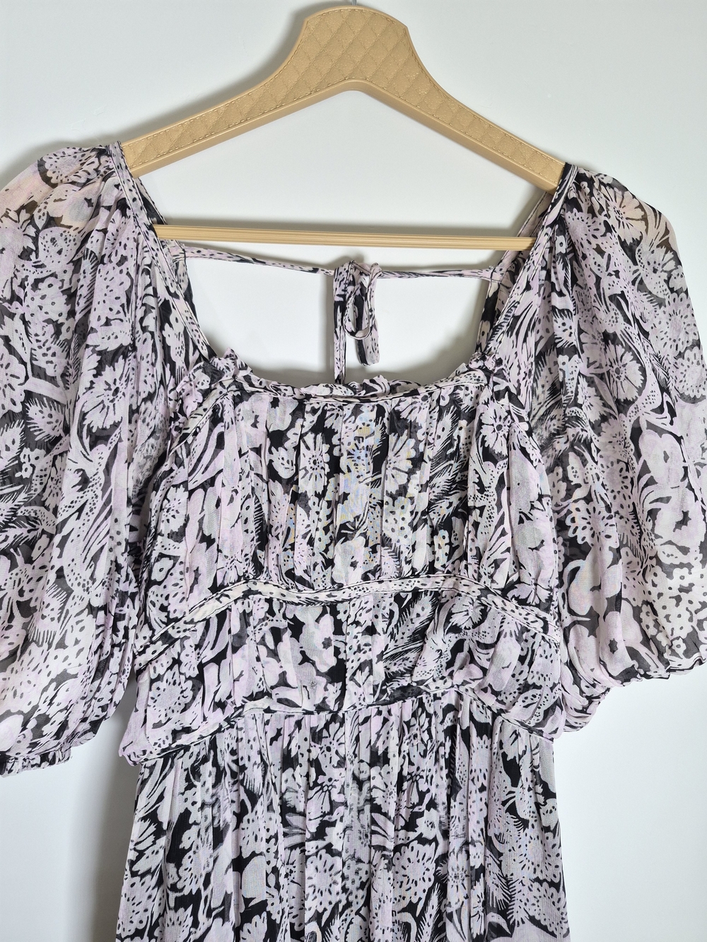 Anthropologie Black & White Square Neck Smocked Midi Dress S - Picture 8 of 16